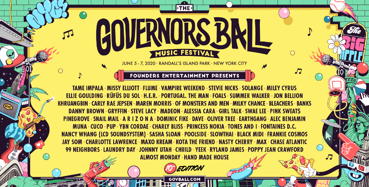 Tenth Annual Governors Ball Music Festival Announces 2020 Lineup Live